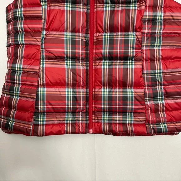 Lands' End Women's Plaid Print Red Puffer Vest Sleeveless Jacket sz M/P 10-12 - Picture 4 of 9